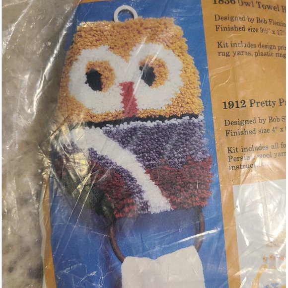 Vintage MCM The Creative Circle Kit #1836 Owl Towel Holder Tan  Retro Gray NEW - Picture 2 of 7